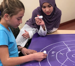 Two students playing the Math Snacks pre-algebra supplemental activity